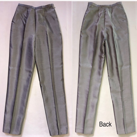 Vintage CARLISLE Silk Pantsuit Top Pants Belt Silver Gray (4) - Picture 10 of 17